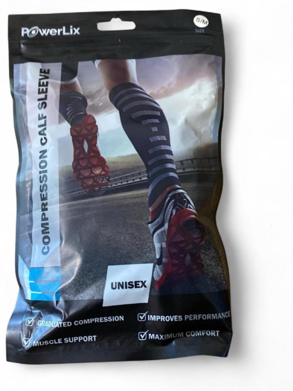 Black Compression Calf Sleeves with Gray Stripes